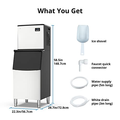 Zstar Commercial Ice Machine, 350 Lbs/24H Ice Maker Machine with 220 Lbs Ice Storage, Industrial Air Cooled Modular Ice Machine, Freestanding Stainless Steel Ice Maker for Commercial and Home Use