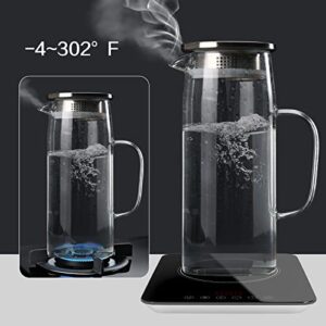 CUCUMI 2pcs 35oz Glass Water Pitcher with Stainless Steel Lid and Spout, 1 Liter Glass Carafe with Handle Heat Resistant Glass for Iced Tea, Coffee, Milk, Juice