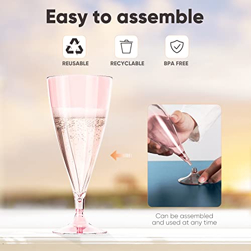 Zonbaizey Champagne Flutes Plastic - 16 Pack Plastic Champagne Glasses, Shatterproof & Reusable Stemless Champagne Flutes, BPA-Free Mimosa Glasses Plastic - Perfect for Weddings, Birthdays, Parties