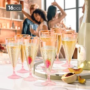 Zonbaizey Champagne Flutes Plastic - 16 Pack Plastic Champagne Glasses, Shatterproof & Reusable Stemless Champagne Flutes, BPA-Free Mimosa Glasses Plastic - Perfect for Weddings, Birthdays, Parties