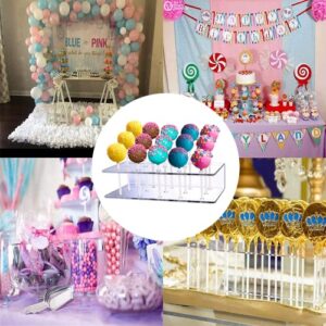 Aongch 2PCS Cake Pop Display Stand with 300 PCS Cake Pop Sticks and Wrappers Kit, 15 Hole Clear Acrylic Lollipop Holder for Weddings Birthday Parties Anniversaries Halloween Candy Decorative