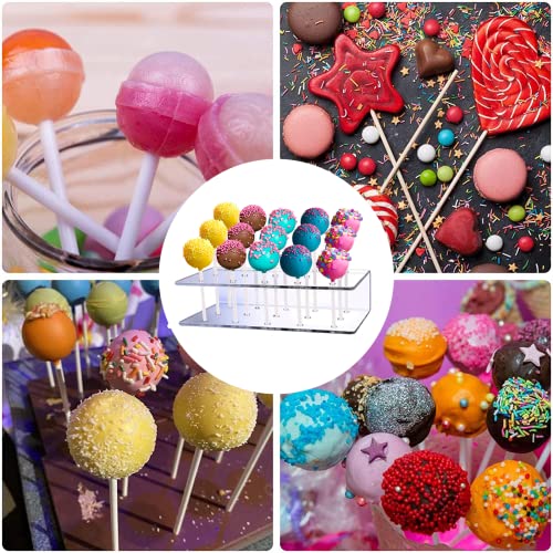 Aongch 2PCS Cake Pop Display Stand with 300 PCS Cake Pop Sticks and Wrappers Kit, 15 Hole Clear Acrylic Lollipop Holder for Weddings Birthday Parties Anniversaries Halloween Candy Decorative