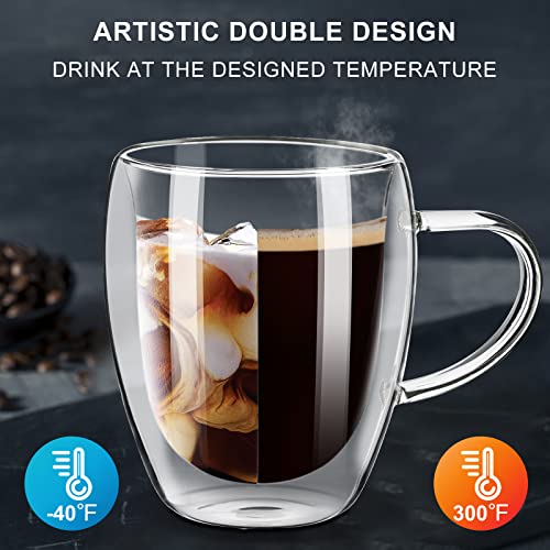 PARACITY Coffee Mugs Set of 2, Double Wall Coffee Mug 12 OZ, Glass Coffee Mugs with Handle, Insulated Coffee Mug for Cappuccino/Latte/Coffee, Borosilicate Glass Coffee Cups for Kitchen/Travel