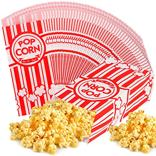 SUPWISER 100 Pcs Popcorn Bags, 1 Oz Movie Night Paper Popcorn Bags Bulk Individual Servings for Popcorn Machine Kitchen Party Movie Theater, Carnival Party, Decorations Supplies (100)