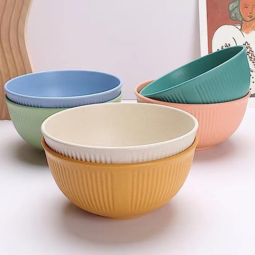 Unbreakable Cereal Bowls 24 OZ, Wheat Straw Bowls Reusable (Set of 6) Microwave and Dishwasher Safe BPA-Free Eco-Friendly Plastic Bowl Assorted Bowls for Serving Soup, Oatmeal,Salad and Fruit