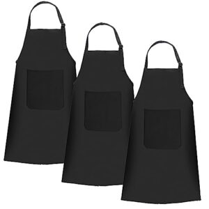yhywcy bib apron adjustable black apron for men women kitchen apron cooking apron service apron work apron nail styling apron (3pcs with pockets)