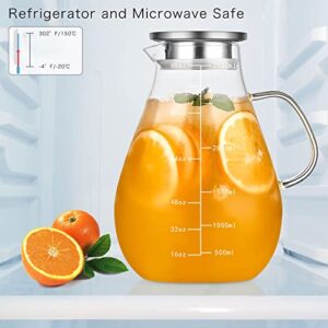 Glass Pitcher with Lid, 88 oz/2500ml Glass Water Pitcher with Precise Scale Line, Hot/Cold Water Jug, Iced Tea, Juice, Milk, Coffee, Lemonade Beverage Carafe with Lid