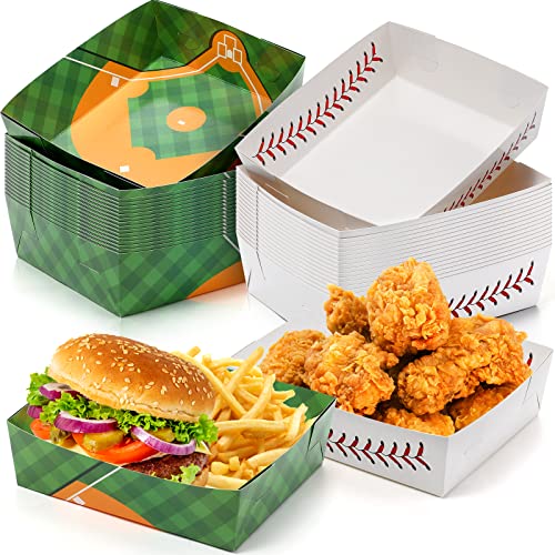 36 Pack Baseball Party Favors 5 lb Baseball Plates Food Trays Nacho Boats Large Paper Food Boats Nacho Trays Disposable Serving Snack Tray for Food, Baseball Themed Birthday Decorations