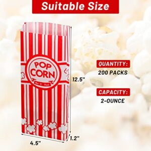 200 Pieces Popcorn Bags 2 Oz Disposable Paper Popcorn Bags Popcorn Machine Accessories for Movie Night, Carnival, Party, Theater, and Snack Bars