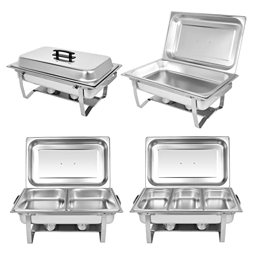 ORNKAT Chafing Dish Buffet Set[4 Pack] 8QT Stainless Steel Buffet Chafers,Catering Food Warmers Set With 7 Trays