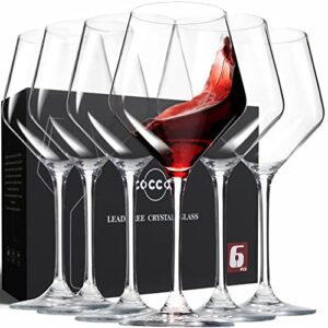coccot wine glasses,white red wine glasses set of 6,lead-free premium crystal clear glass,hand blown italian style burgundy long stem wine glasses,great gift packaging(16oz,6pack)
