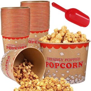 pinkunn 50 pack 85 oz disposable popcorn buckets with scoop large greaseproof popcorn boxes paper popcorn container vintage popcorn cups disposable popcorn tub for home and theater movie night