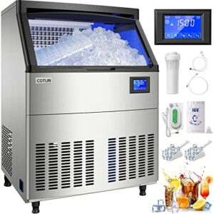 cotlin commercial ice machine 200lbs/24h with 80lbs storage bin, 26” air cooled freestanding ice maker 10lbs ice bags undercounter clear cube ice machine for home bar restaurant, 115v (p518a)