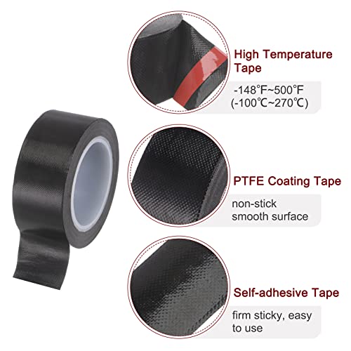 HARFINGTON Fabric PTFE Tape Roll, 1" x 33 ft High Temperature PTFE Adhesive Tape 0.13mm Thickness for Vacuum Sealer Machine Hand Impulse Sealers, Black