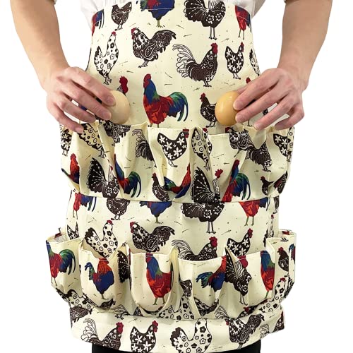 NahNah Egg Apron, 15 Deep Pockets Egg Collecting Apron for Chicken Duck Goose Eggs, Durable Canvas Egg Holding Aprons Gift for Chicken Owners