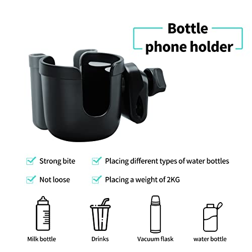 Stroller Cup Holder with Phone Holder, Bike Cup Holder, Cup Holder for Uppababy, Nuna Stroller, 2-in-1 Universal Cup Phone Holder for Stroller, Bike, Wheelchair, Walker, Scooter (Gery)