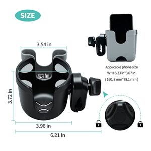 Stroller Cup Holder with Phone Holder, Bike Cup Holder, Cup Holder for Uppababy, Nuna Stroller, 2-in-1 Universal Cup Phone Holder for Stroller, Bike, Wheelchair, Walker, Scooter (Gery)
