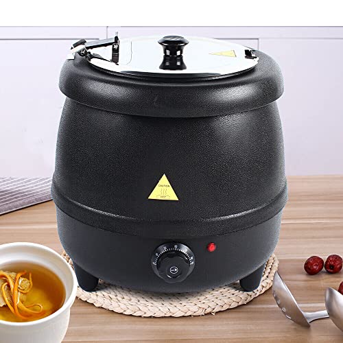 Omosiroi 10L Soup Kettle, 400W 110VPP Shell Commercial Electric Soup Warmer Black Countertop Food Kettle Warmer Restaurant Stainless Steel Pot