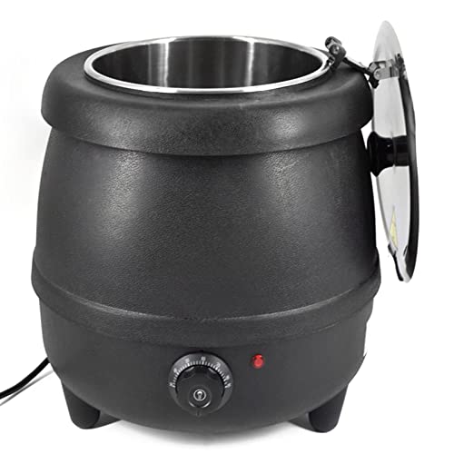 Omosiroi 10L Soup Kettle, 400W 110VPP Shell Commercial Electric Soup Warmer Black Countertop Food Kettle Warmer Restaurant Stainless Steel Pot