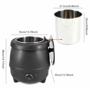 Omosiroi 10L Soup Kettle, 400W 110VPP Shell Commercial Electric Soup Warmer Black Countertop Food Kettle Warmer Restaurant Stainless Steel Pot