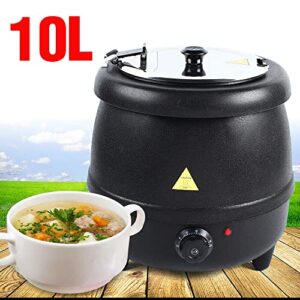 Omosiroi 10L Soup Kettle, 400W 110VPP Shell Commercial Electric Soup Warmer Black Countertop Food Kettle Warmer Restaurant Stainless Steel Pot