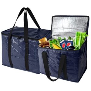 beegreen 2 packs navy blue cooler bags insulated food delivery bags collapsible reusable grocery bags insulated shopping bags for groceries pizza x-large catering supplies