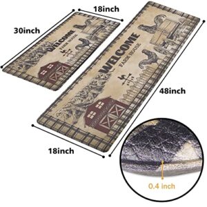 ASPMIZ Farmhouse Kitchen Mat Set Anti Fatigue 2 Piece, Non-Skid Waterproof Kitchen Mats and Rugs Cushioned, Washable Kitchen Rug Chicken Floor Comfort Mats for Kitchen Home, 18'' x 48'' + 18'' x 30''