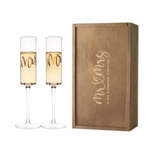 aw bridal wedding champagne glasses, champagne flutes set of 2, crystal champagne flutes for mr and mrs wedding gift bridal shower gift engagement gift for bride and groom