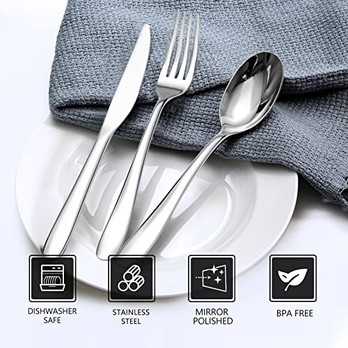 SANTUO Stainless Steel Knives Spoon Forks Set of 12, 4-Piece 9" Dinner Knives + 4-Piece 7.3" Table Spoons + 4-Piece 7.3" Salad Forks, Mirror Polished & Dishwasher Safe Silverware Set
