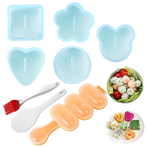 MLRYH Onigiri Maker Mold, 8 Pcs Sushi Onigiri Musubi Maker Mold Kit Rice Ball Mold Shake Sushi Makers Mold with Small Rice Paddle, Brush for Kitchen.