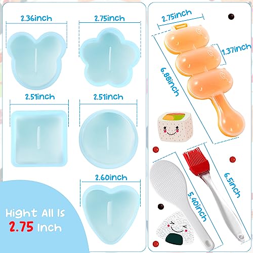 MLRYH Onigiri Maker Mold, 8 Pcs Sushi Onigiri Musubi Maker Mold Kit Rice Ball Mold Shake Sushi Makers Mold with Small Rice Paddle, Brush for Kitchen.