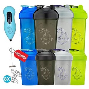 [8 pack] protein shaker bottle | 4 large 28 oz & 4 small 20 oz shaker bottles with electric mixer for protein mixes – shaker cups for protein shakes | blender shaker bottles | bpa–free & dishwasher safe