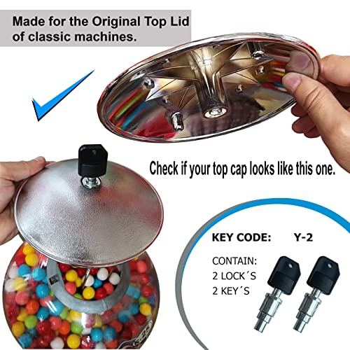 Lock and Key for Classic Gumball Machine - Vending Machines Top Lid Tubular Key Lock for Capsule, Candy, Gumball Vending Machine. Gumball Machine Lock and Key 1/4" Thread (2pc - Key Y2)…