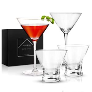 venvenweavs martini glasses set of 4, hand-blown crystal cocktail glasses for espresso martini,cosmopolitan,manhattan,gimlet,home bar,cocktail party,stemless martini glassware gift set