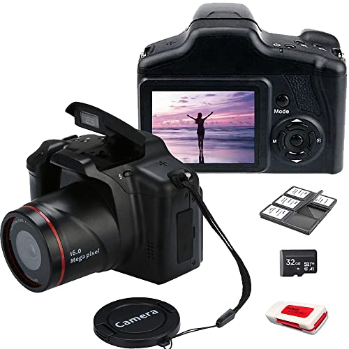 Acuvar Digital Camera, 16 MP Photo Camera Mini Digital SLR Camera, CMOS Sensor 2.4“ TFT LCD Compact with 32GB SD Card, Card Holder, Card Reader, 16X Digital Zoom Video for Children Adults Beginners