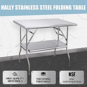 Hally Stainless Steel Folding Table 24 x 48 Inches, NSF Commercial Portable Prep & Work Table, Heavy Duty Table with Undershelf for Outdoor Camp Picnic Party Restaurant, Home and Hotel