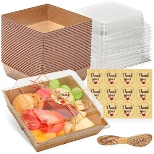 50 pack small charcuterie boxes with clear lids - to go paper mini charcuterie box, disposable food containers, 5inch dessert boxes for sandwich, cookie, sushi, cake slice, strawberries (brown)