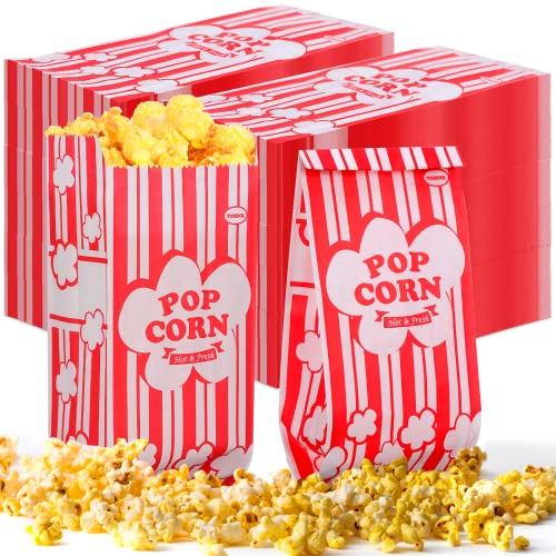 Teling 300 Pcs Paper Popcorn Bags 1 oz Popcorn Bags Individual Servings Retro Red/White Stripe Popcorn Movie Bags Disposable Concession Popcorn Bags Bulk for Popcorn Machine Theater Carnival Party