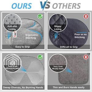 Easy Wear & Off, KooMall Silicone Pot Holders Set, Multi-Purpose Hot Pads for Kitchen, Trivets Potholders Oven Mitts for Baking Cooking Hot Dishes Pans, Anti-slip Lining & Both Sides Heat Safety, Gray