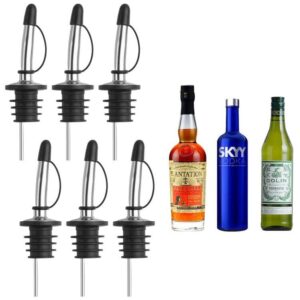 12-Pack Premium Stainless Steel Classic Tapered Spout Bottle Pourers with Rubber Dust Caps - Ideal for Standard Sized Liquor, Wine, Coffee, Syrup, Vinegar, Snow Cone and Olive Oil Bottles