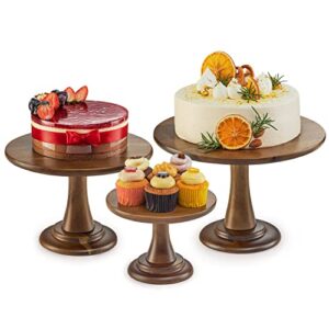 tidita set of 3 acacia wood cake stand set – rustic farmhouse cupcake stand - wedding and birthday cake pedestal stand - 3 pcs dessert display stand use at parties, restaurants (acacia wood)