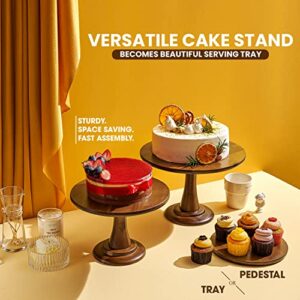 Tidita Set of 3 Acacia Wood Cake Stand Set – Rustic Farmhouse Cupcake Stand - Wedding and Birthday Cake Pedestal Stand - 3 Pcs Dessert Display Stand Use at Parties, Restaurants (Acacia Wood)