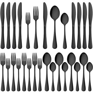 20 pieces black silverware set, aikwi stainless steel cutlery flatware set, kitchen tableware utensils set with knife spoon fork, dishwasher safe & mirror polished- ideal for home party wedding