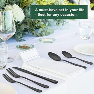 20 Pieces Black Silverware Set, AIKWI Stainless Steel Cutlery Flatware Set, Kitchen Tableware Utensils Set with Knife Spoon Fork, Dishwasher Safe & Mirror Polished- Ideal for Home Party Wedding