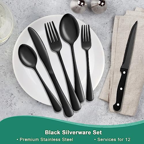 73-Piece Silverware Set with Flatware Drawer Organizer, AIKWI Stainless Steel Cutlery Set Service for 12, Tableware Eating Utensils with Steak Knives, Dishwasher Safe, Mirror Polished & Heavy Duty