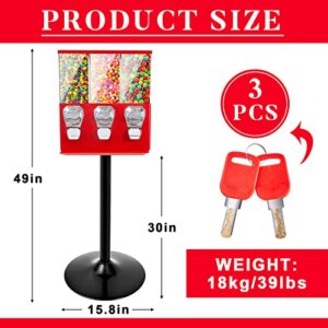 Treela Commercial Candy Vending Machine with Stand, Gumball Vending Machine for Business, Triple Head Vending Machine with Removable Canisters, 25 Cent Coin Operated Candy Dispenser for Park Stores