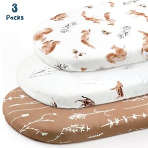 Stretchy Ultra Soft Fitted Bassinet Sheet Set 3 Pack, Universal Fit for Bassinets Baby Cradle Moses Basket Oval Rectangle Mattress Safe and Snug, Cute Jungle Squirrels and Animals