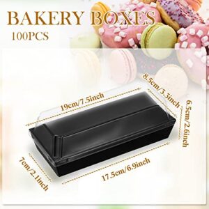 Didaey 100 Pcs Paper Charcuterie Boxes with Clear Lids 7.5 x 3.3 x 2.6'' Plastic Roll Cake Box Rectangle Sandwich Boxes Disposable Food Containers for Hot Dog Sushi Chocolate Strawberry (Black)