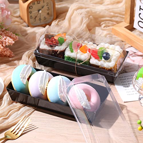 Didaey 100 Pcs Paper Charcuterie Boxes with Clear Lids 7.5 x 3.3 x 2.6'' Plastic Roll Cake Box Rectangle Sandwich Boxes Disposable Food Containers for Hot Dog Sushi Chocolate Strawberry (Black)