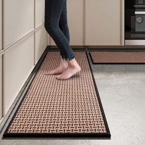 eqivei kitchen rugs and mats non skid washable set of 2 pcs, absorbent runner rugs for kitchen, farmhouse weave floor mats in front of sink, 17.3"x 47"+17.3"x 29" (black)